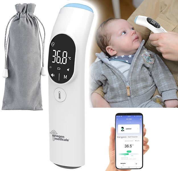 newgen medicals Medizinisches 3in1-Infrarot-Thermometer IRT-55.app, App, Oberflächen-Messung: Schonende und verlässliche Messung der Körpertemperatur