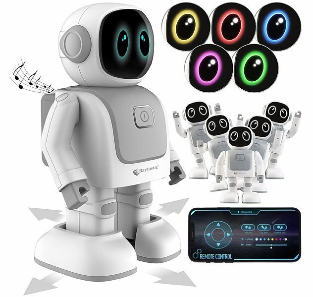 Spielzeugroboter mit App &amp; Sound-Steuerung: Playtastic App-programmierbarer Roboter, 130 Bewegungen, Bluetooth, Lautsprecher