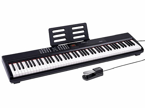 Authentisches Spielgefühl durch die Hammermechanik: auvisio E-Piano mit 88 Hammermechanik-Tasten EK-88, MIDI, Bluetooth & Fußpedal