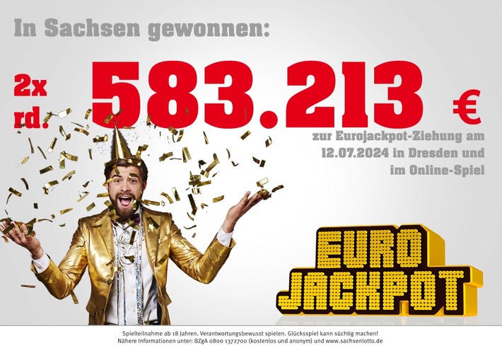 Doppeltes Glück in Sachsen: Zwei Eurojackpot-Spieler gewinnen je über eine halbe Million Euro – Jeder ist um 583.213 Euro reicher