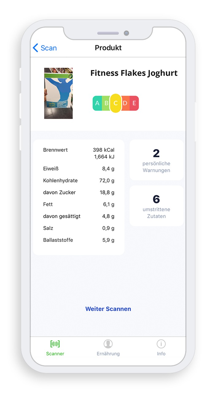 Handy wird zum Ernährungsberater - App bewertet Nährwerte von Lebensmitteln / Smartphone-Anwendung &quot;nutriCARD - gesünder essen&quot; basiert auf Nährwertampel Nutri-Score