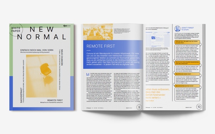 dpa-Whitepaper "New Normal" erschienen - Wie die Corona-Krise Arbeitswelt und Markenkommunikation verändert Weiterer Text über ots und www.presseportal.de/nr/8218 / Die Verwendung dieses Bildes ist für redaktionelle Zwecke honorarfrei. Veröffentlichung bitte unter Quellenangabe: "obs/dpa Deutsche Presse-Agentur GmbH"