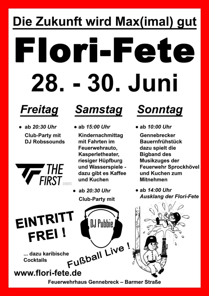 FW-EN: Löschzug Gennebreck feiert Flori-Fete &amp; 125-jähriges Jubiläum