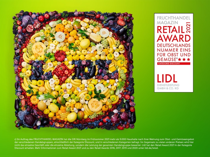 Lidl ist Deutschlands Nummer 1 bei Obst und Gemüse in der Kategorie &quot;Discount&quot; / Zum fünften Mal erhält Lidl den &quot;Fruchthandel Magazin Retail Award&quot;