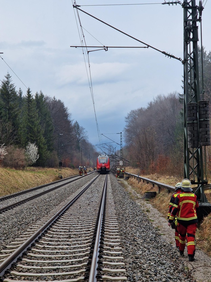 Bundespolizeidirektion München: Zug kollidiert mit Baum / Oberleitung setzt Unfallzug unter Strom