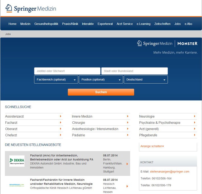 Neue Karriereplattform: Springer Medizin und Monster kooperieren (FOTO)