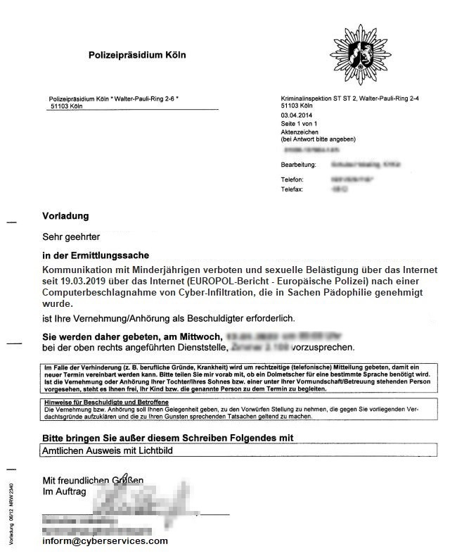 POL-K: 220111-5-K/LEV Achtung Phishing: Betrüger verschicken verfälschte Vorladung der Polizei Köln per E-Mail - Foto