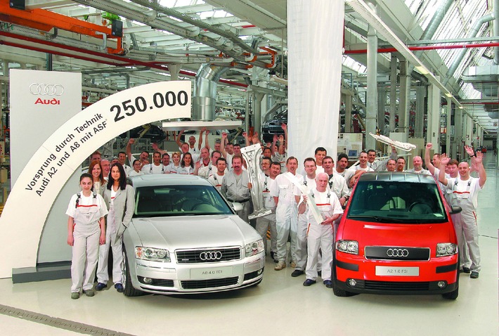 250.000 Audi mit Aluminiumkarosserie gefertigt / Leichtbau wiegt schwer bei Audi / Wettbewerbsvorsprung von 5 Jahren