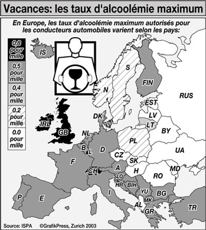 Prévention: le conseil du mois de l&#039;ISPA - Taux d&#039;alcoolémie en Europe: pour garder les idées claires et son permis sur la route des vacances!