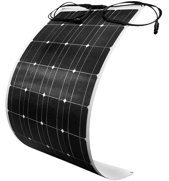 revolt Flexibles monokristallines Solarmodul mit Anschlusskabel, 100 Watt, IP67: Stromerzeugung auch auf leicht gebogenen Flächen