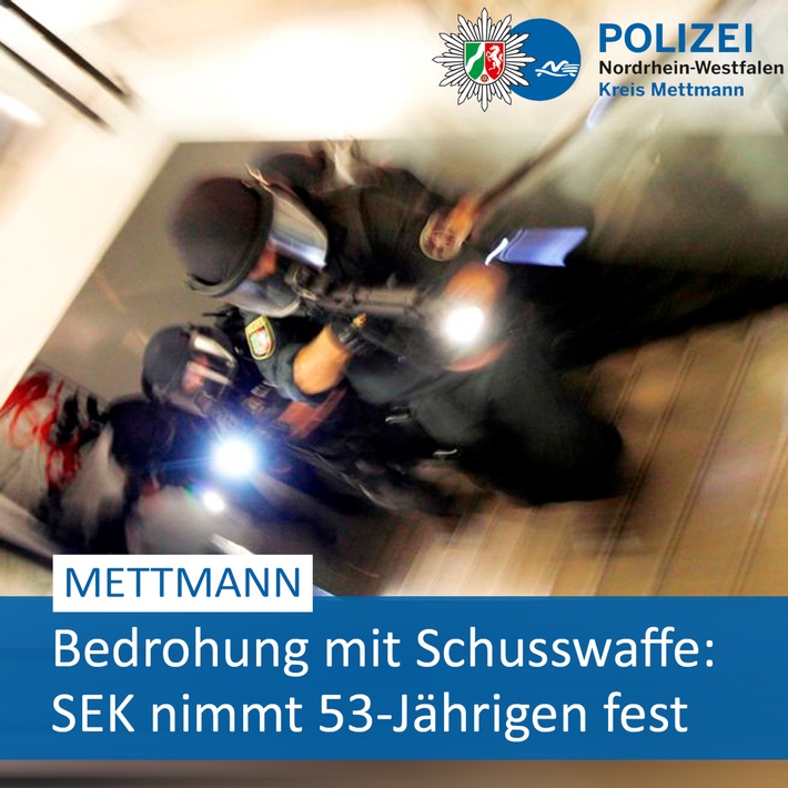 POL-ME: Bedrohung mit Schusswaffe in Mehrfamilienhaus: Polizei nimmt 53-Jährigen fest - Mettmann - 2502061