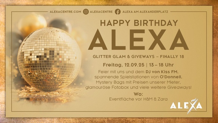 Pressemitteilung: Das ALEXA lädt zur Geburtstagparty am 12. September ein