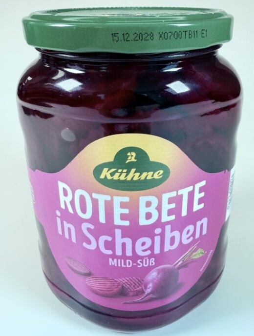 Produktrückruf Kühne Rote Bete Scheiben, 720ml im Glas: Gefahr durch Fremdkörper im Produkt