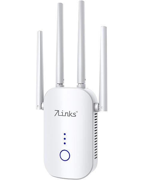 7links Dualband-WLAN-Repeater WLR-1202, App &quot;ELESION&quot;, 2,4 &amp; 5 GHz, bis 1.200 Mbit/s: MIMO-Technologie mit 4 Antennen für beste Signalqualität