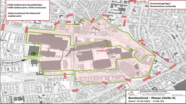 POL-F: 200604 - 0546 Frankfurt Gallus: Bombenentschärfung - Infos zu den polizeilichen Sperrmaßnahmen - Karte mit Verkehrssperren beachten!