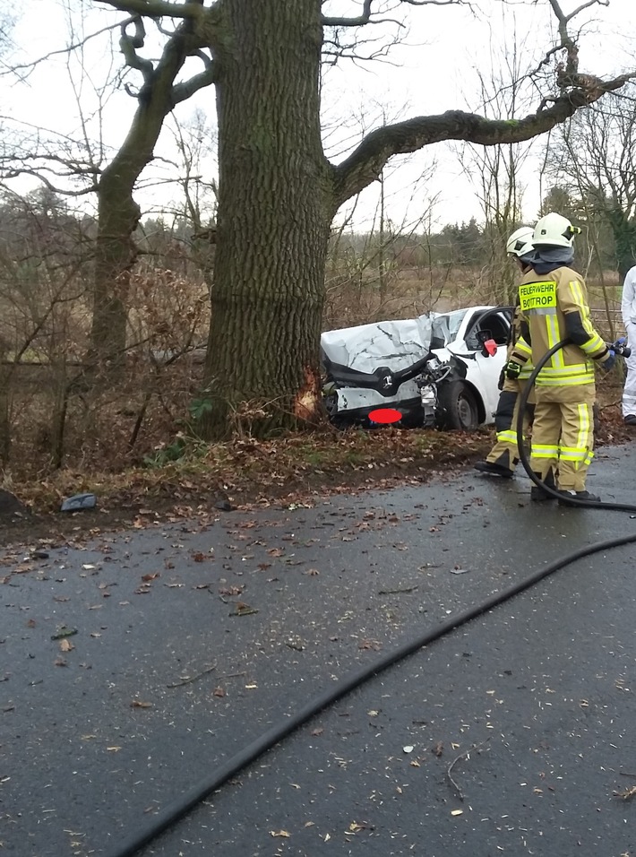 FW-BOT: PKW prallt vor einen Baum.