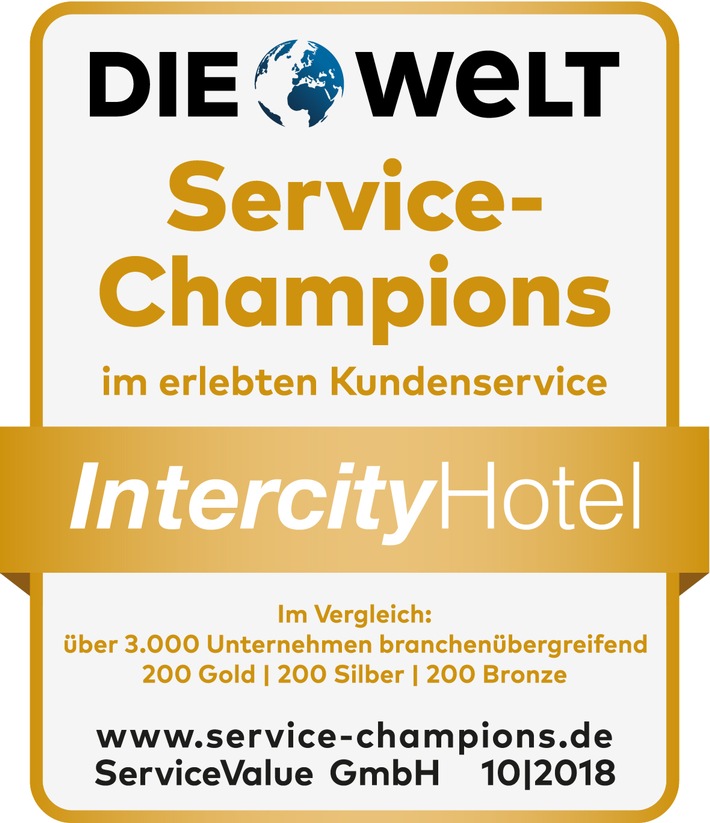 Pressemitteilung: "IntercityHotel mit Gold-Medaille für Kundenzufriedenheit ausgezeichnet "