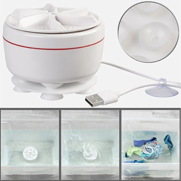 PEARL Ultraschall-Mini-Waschmaschine mit Turbine, 400-U/Min., USB, 15 Watt: Ideal für die Reise, um Kleidung und Geschirr zu reinigen