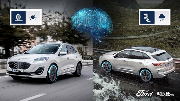 Künstliche Intelligenz des neuen Ford Kuga Voll-Hybrid hilft auf rutschiger Fahrbahn und spart Treibstoffkosten