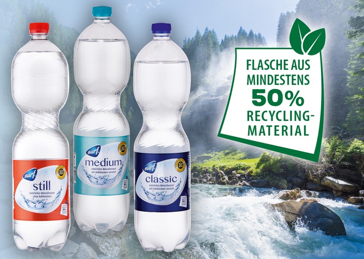 NORMA verkauft Mineralwasser von SURF künftig in ressourcenschonenden rPET-Flaschen / Reduktion von Plastikverschwendung um 50 Prozent