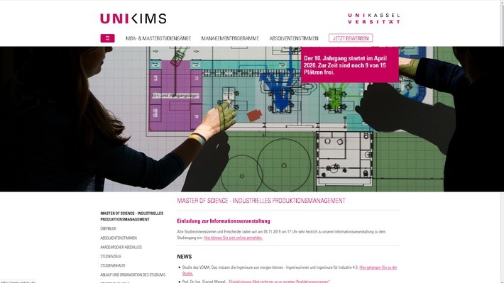 Berufsbegleitender Master of Science Industrielles Produktionsmanagement der Universität Kassel Weiterer Text über ots und www.presseportal.de/nr/110649 / Die Verwendung dieses Bildes ist für redaktionelle Zwecke honorarfrei. Veröffentlichung bitte unter Quellenangabe: "obs/UNIKIMS GmbH/Anja Köhne"