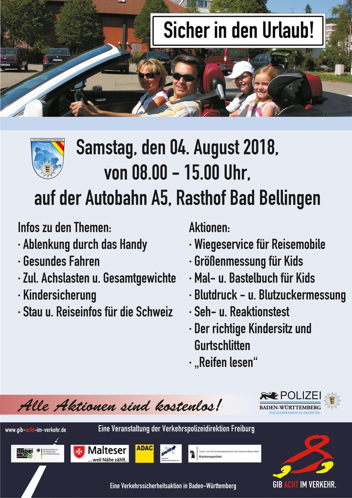 POL-FR: Lkrs. Breisgau-Hochschwarzwald/Lkrs. Lörrach:  Sicher in den Urlaub - Verkehrspolizei Freiburg hilft dabei