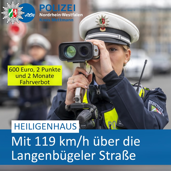 POL-ME: 600 Euro, zwei Punkte und zwei Monate Fahrverbot: BMW-Fahrer fährt 65 km/h zu schnell - Heiligenhaus - 2502039