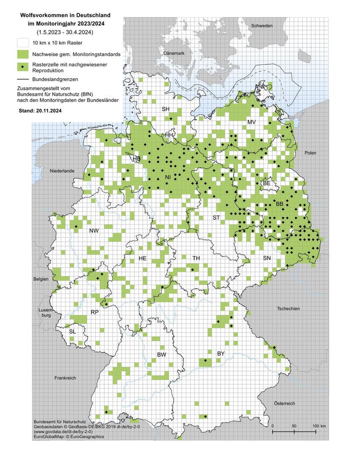 Nutztierrisse in den wolfreichsten Bundesländern rückläufig