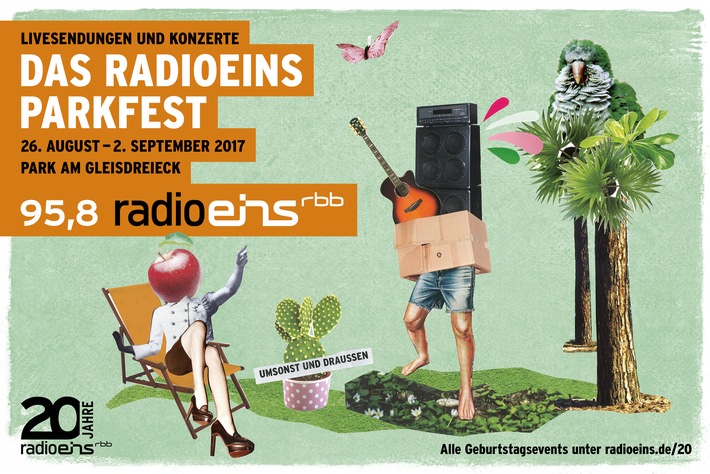 Vom 26. August bis 2. September: Geburtstagsstimmung beim Radioeins-Parkfest! Livesendungen, Konzerte, Comedy und Kino im Berliner Park am Gleisdreieck