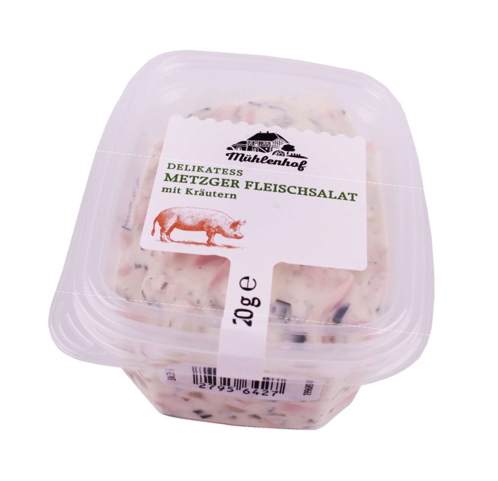 Dr. Schrödter informiert über einen Produktrückruf für "Mühlenhof Delikatess Kräuterfleischsalat", Mindesthaltbarkeitsdatum: 24.10.2020
