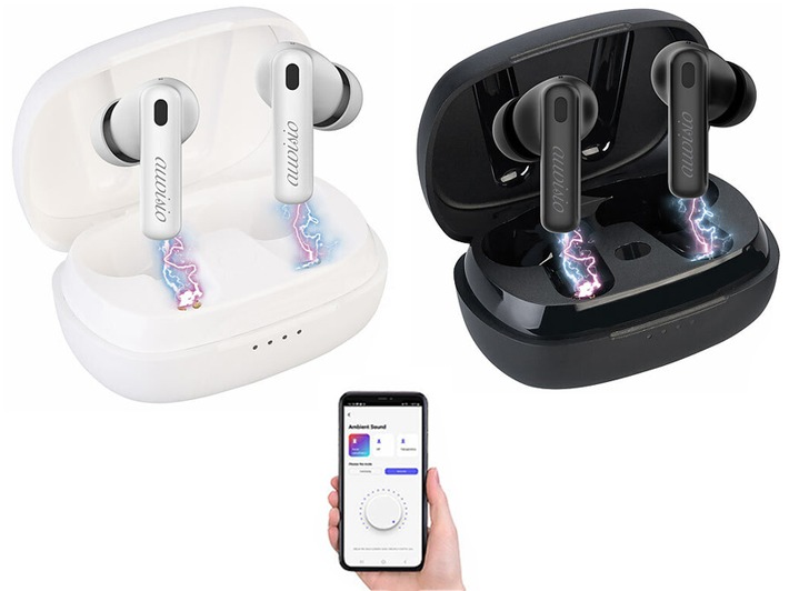 True-Wireless-In-Ear-Kopfhörer mit ANC und Steuerung per App: auvisio In-Ear-Stereo-Headset IHS-730.app mit ANC, Bluetooth 5.2, Ladebox, App, schwarz oder weiß