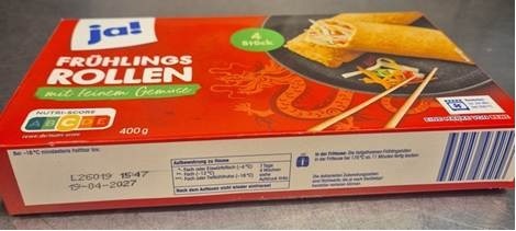 Ruckruf Produkt "ja! Frühlingsrollen mit feinem Gemüse, 400g"