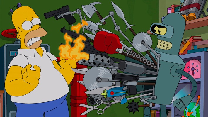 Homer vs. Bender: "Die Simpsons" treffen in ihrer 26. Staffel auf Matt Groenings "Futurama" - ab 18. August auf ProSieben