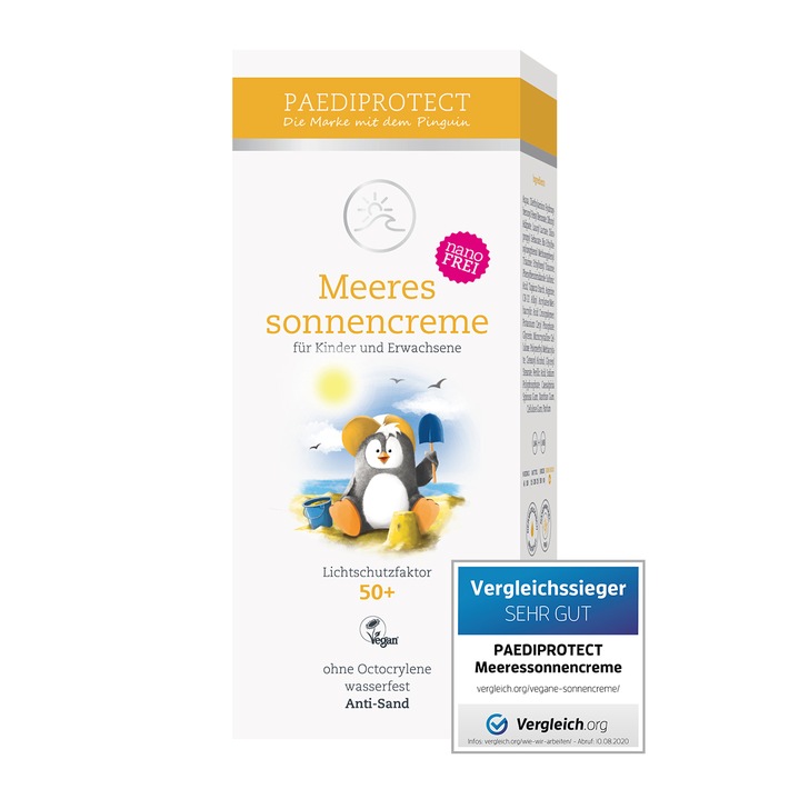 Veganer Sonnenschutz für Kinder: PAEDIPROTECT Meeressonnencreme ist Vergleichssieger 2020