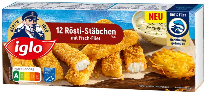 Käpt´n iglo liefert Schweizer Berghütten-Feeling / Neue Rösti-Stäbchen von iglo