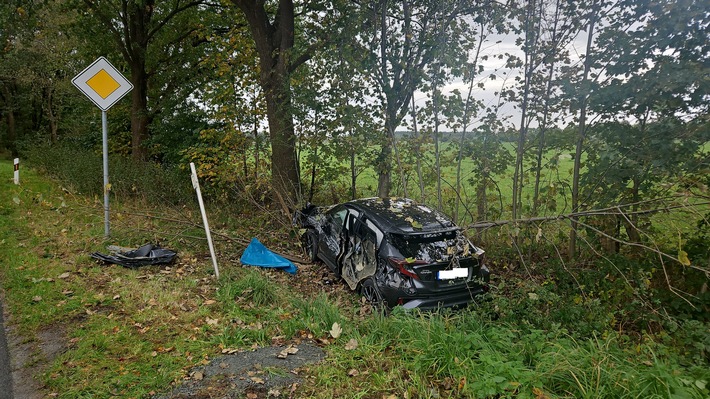 POL-CUX: Verkehrsunfall zwischen Traktor und PKW auf der Landesstraße 119 zwischen Neuenwalde und Fickmühlen - drei Personen leicht verletzt, darunter 8-jähriges Kind (Lichtbild in der Anlage)