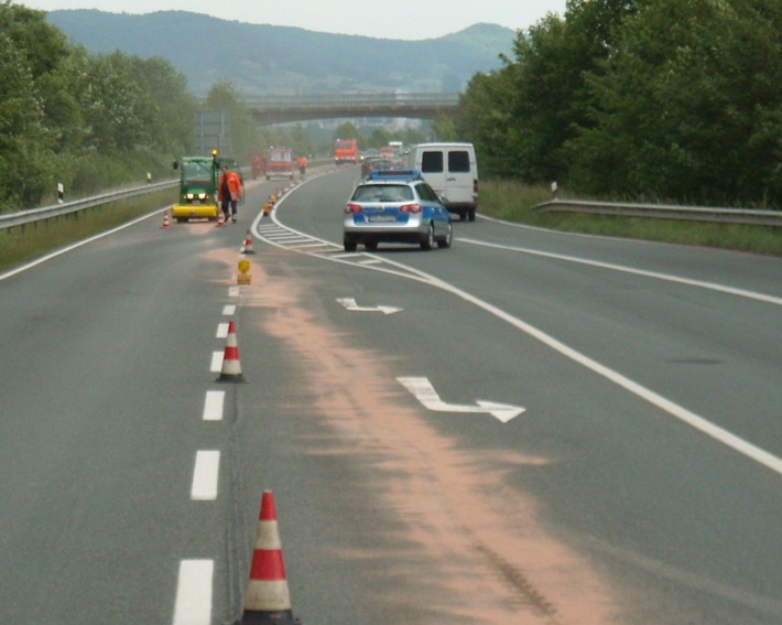 POL-HOL: Ölspur auf der Bundesstraße 64 zwischen Bülte und Nordstraße: 500 mtr. lange Ölspur verursacht Verkehrsbehinderungen und aufwändige Säuberung - Verursacher bisher unbekannt -