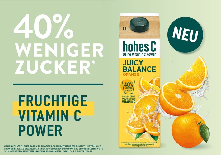 hohes C Juicy Balance - 40 % weniger Zucker - Fruchtige Vitamin C Power