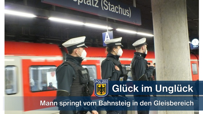 Bundespolizeidirektion München: Glück im Unglück / Mann springt vom Bahnsteig in den Gleisbereich
