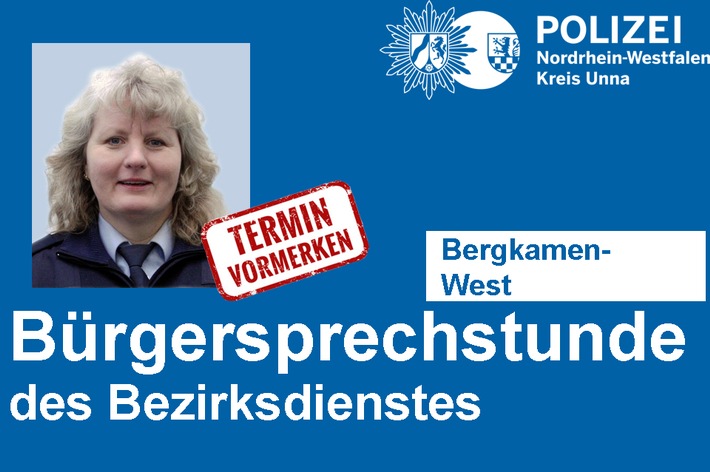 POL-UN: Bergkamen - Bürgersprechstunde des Bezirksdienstes der Polizei
- Bezirksbeamtin Beate Kohlhas bietet am 17.12.2018 Informationen und Hilfe an -