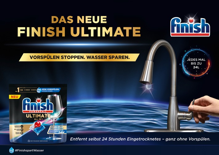 Starke Erfolge zum Weltwassertag: Die #FinishspartWasser-Kampagne und der neue Finish Ultimate All in 1 Tab machen auf unnötiges Vorspülen aufmerksam und regen zum Wassersparen an