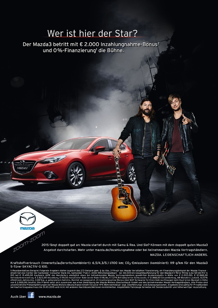 Mazda startet mit Rea Garvey und Samu Haber in das Jahr 2015