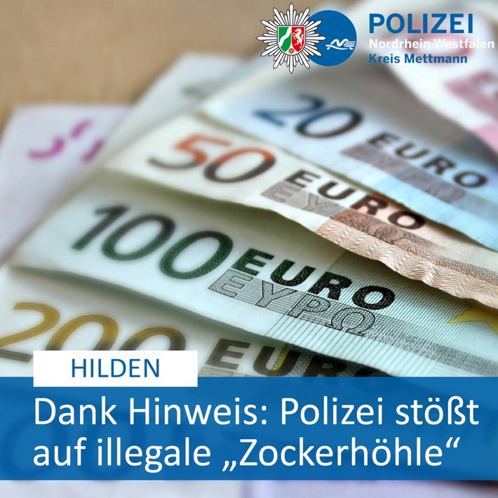 POL-ME: Bargeld und Spielautomaten beschlagnahmt: Polizei stößt auf &quot;Zockerhöhle&quot; - Hilden - 2303007