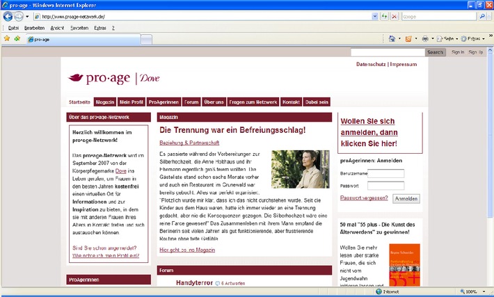 www.proage-netzwerk.de geht online / Dove initiiert erstes Online-Netzwerk speziell für Frauen 45 plus