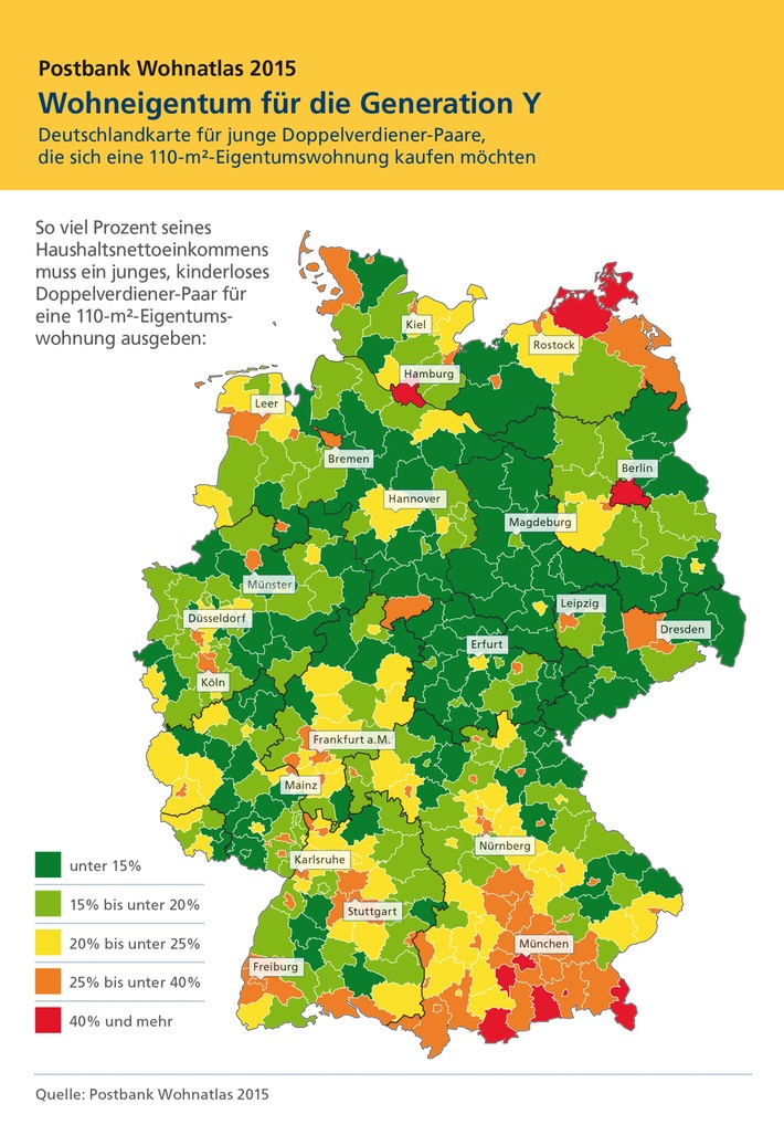 So erfüllt sich die &quot;Generation Y&quot; den Traum von den eigenen vier Wänden / Doppelverdiener-Paare können sich fast überall in Deutschland Immobilien mit 110 Quadratmetern Wohnfläche leisten