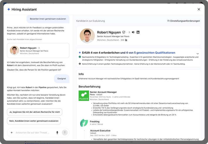 Schneller passende Talente finden: LinkedIn startet Hiring Assistant auf Deutsch