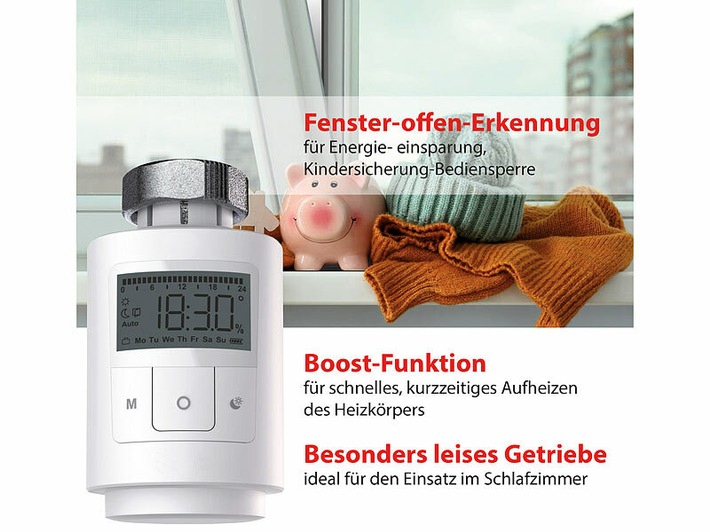 revolt Programmierbares Universal-Heizkörper-Thermostat, Display, Boost-Modus