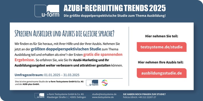 Azubis auch 2025 verzweifelt gesucht! / Deutschlands größte doppelperspektivische Studie zur dualen Ausbildung am Start