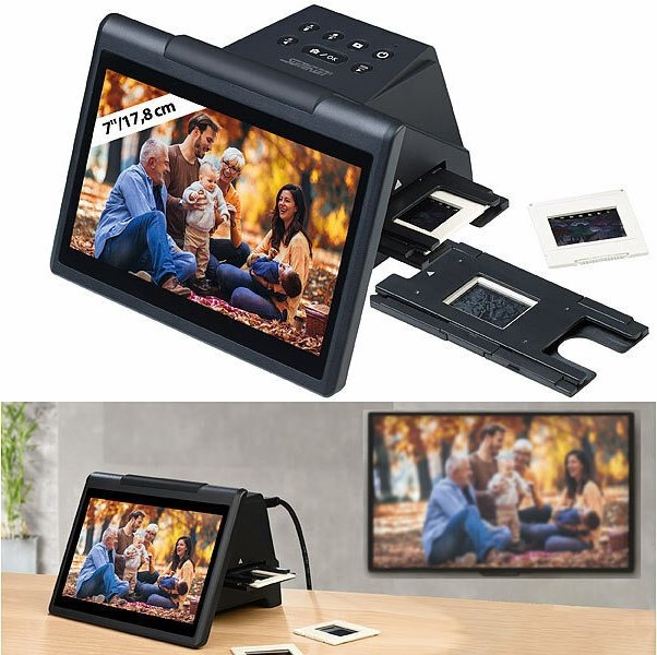 Somikon Stand-Alone-Dia- &amp; Negativscanner SD-1800, 7&quot;/17,8 cm IPS-Display, 22 MP, HDMI: Scannt ohne Computer und überträgt Fotos über HDMI-Ausgang