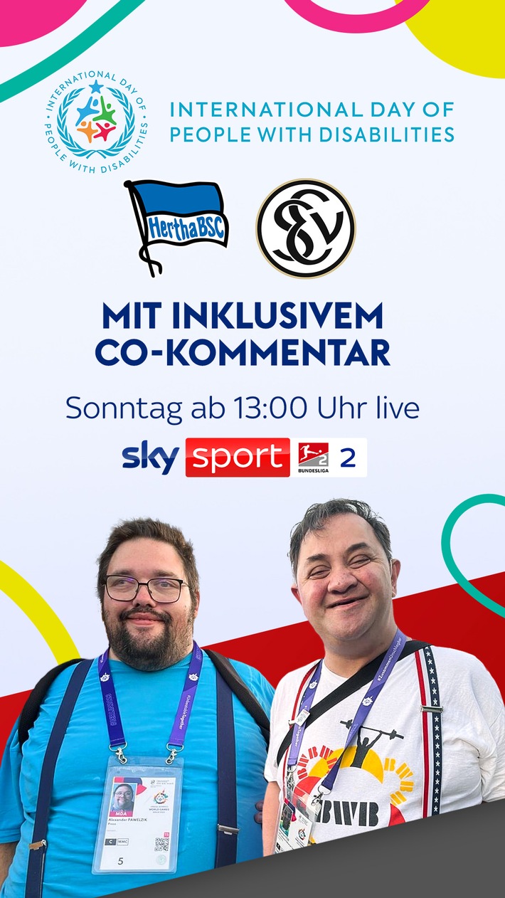 Zum Internationalen Tag der Menschen mit Behinderung: Sky Sport präsentiert Hertha BSC gegen den SV Elversberg am Sonntag mit inklusivem Co-Kommentar